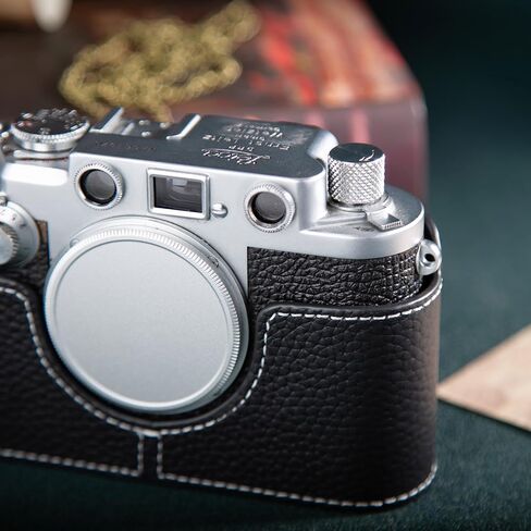 حافظة كاميرا من الجلد الأصلي العتيق، واقي كاميرا من الجلد الأصلي بنصف غلاف لهاتف Leica IIIF (خط أسود-أبيض) in Saudi Arabia
