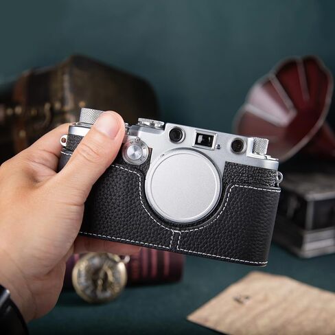 حافظة كاميرا من الجلد الأصلي العتيق، واقي كاميرا من الجلد الأصلي بنصف غلاف لهاتف Leica IIIF (خط أسود-أبيض) in Saudi Arabia