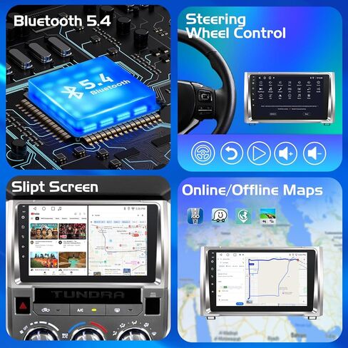 ستيريو راديو السيارة لسيارة Toyota Tundra 2014-2021، 8 Core، Android 14، وحدة رئيسية مع Carplay اللاسلكي وAndroid Auto، بلوتوث، التحكم الصوتي، شاشة لمس عالية الدقة 9 بوصات، AM/FM/RDS، كاميرا احتياطية، SWC in Kuwait