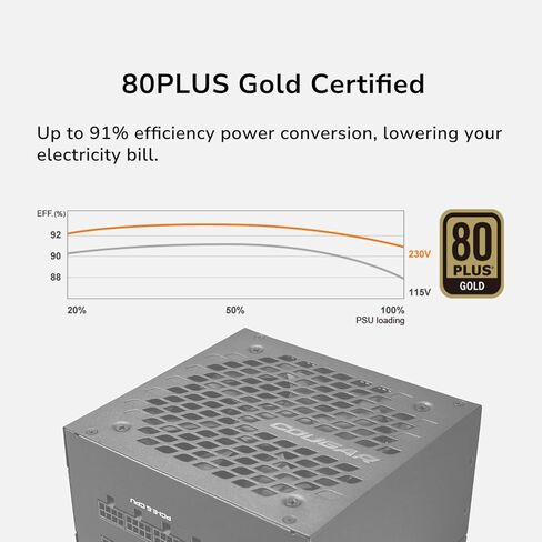 COUGAR Gaming GEX1000, ATX3.0 Power Supply, 140mm in Length, 80Plus Gold Certificate, 100% Refined Japanese Capacitors, Zero Noise, Durable HDB Fan in Saudi Arabia