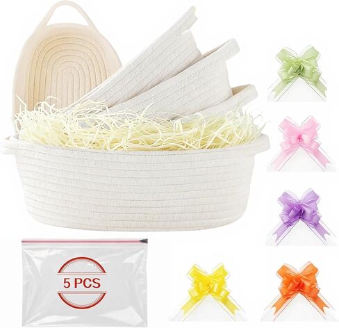 5-Pack Nestable Cotton Rope Woven Baskets with Handles – Empty DIY Gift Basket kit, Gift Wrap Accessories, for Home Storage, Nursery Organization,Gift Basket for Valentines Day & Easter Basket in Saudi Arabia