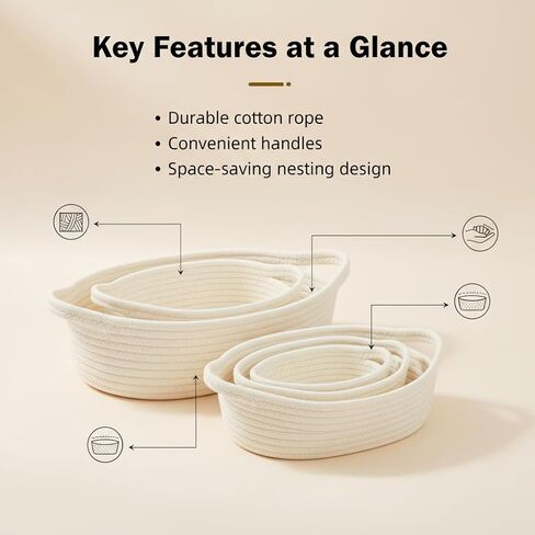 5-Pack Nestable Cotton Rope Woven Baskets with Handles – Empty DIY Gift Basket kit, Gift Wrap Accessories, for Home Storage, Nursery Organization,Gift Basket for Valentines Day & Easter Basket in Saudi Arabia