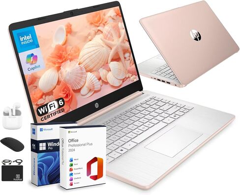 كمبيوتر محمول HP 14 Ultra Portable 2026 Business Home Student، MS Office، Al Copilot، Intel CPU، ذاكرة وصول عشوائي 8 جيجابايت، تخزين 628 جيجابايت (128 جيجابايت SSD + 500 جيجابايت تحويلة)، Wi-Fi 6، HubxcelAccessory، Win 11 Pro، ذهبي وردي in Kuwait
