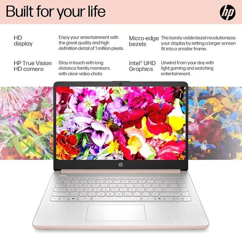 HP 14 Laptop Ultra Portable 2026 Business Home Student Computer, MS Office, Al Copilot, Intel CPU, 8GB RAM, 628GB Storage (128GB SSD + 500GB Ext), Wi-Fi 6, HubxcelAccessory, Win 11 Pro, Rose Gold in Saudi Arabia