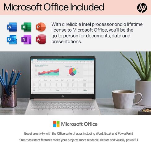 HP 14 Laptop Ultra Portable 2026 Business Home Student Computer, MS Office, Al Copilot, Intel CPU, 8GB RAM, 628GB Storage (128GB SSD + 500GB Ext), Wi-Fi 6, HubxcelAccessory, Win 11 Pro, Rose Gold in Saudi Arabia