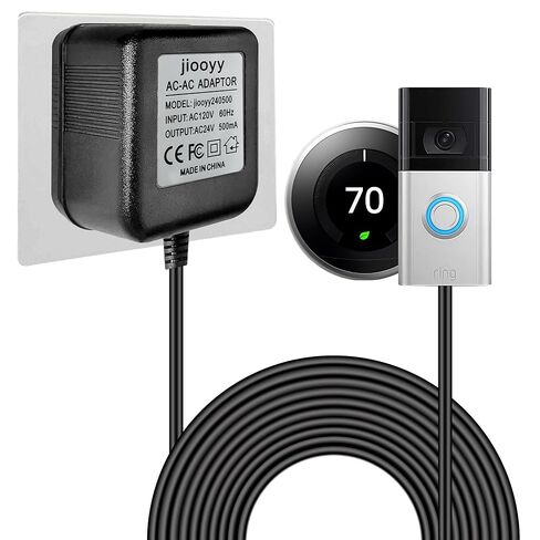 محول طاقة جرس الباب 24 فولت - محول سلك C بطول 16.4 قدم، محول جرس الباب يناسب الحلقة، Nest Hello، Wyze، أجراس باب الفيديو Eufy وSensi، Nest، Honeywell Thermostat (أسود) in Kuwait