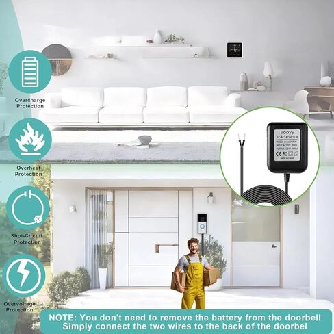 محول طاقة جرس الباب 24 فولت - محول سلك C بطول 16.4 قدم، محول جرس الباب يناسب الحلقة، Nest Hello، Wyze، أجراس باب الفيديو Eufy وSensi، Nest، Honeywell Thermostat (أسود) in Kuwait