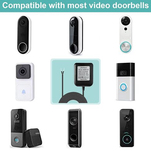 محول طاقة جرس الباب 24 فولت - محول سلك C بطول 16.4 قدم، محول جرس الباب يناسب الحلقة، Nest Hello، Wyze، أجراس باب الفيديو Eufy وSensi، Nest، Honeywell Thermostat (أسود) in Kuwait