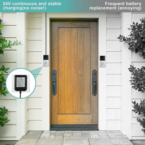 محول طاقة جرس الباب 24 فولت - محول سلك C بطول 16.4 قدم، محول جرس الباب يناسب الحلقة، Nest Hello، Wyze، أجراس باب الفيديو Eufy وSensi، Nest، Honeywell Thermostat (أسود) in Kuwait
