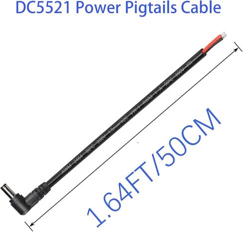 كابل أسلاك توصيل الطاقة 90 درجة تيار مستمر 1.64 قدم/50 سم، 12 فولت 16AWG الزاوية اليمنى 5.5 × 2.1 مم ذكر إلى 2 سلك عاري نهاية مفتوحة لكاميرا CCTV، شريط إضاءة LED، نظام أمان 1 حزمة in Kuwait