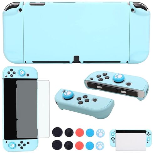 حافظة COMCOOL قابلة للإرساء لجهاز Nintendo Switch Oled - [حماية من السقوط من الدرجة العسكرية بطول 9 أقدام] [مع واقي شاشة من الزجاج المقسى ومقابض الإبهام] غطاء واقٍ لجهاز Nintendo Switch Oled - أزرق فاتح in Kuwait