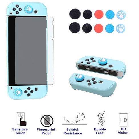 حافظة COMCOOL قابلة للإرساء لجهاز Nintendo Switch Oled - [حماية من السقوط من الدرجة العسكرية بطول 9 أقدام] [مع واقي شاشة من الزجاج المقسى ومقابض الإبهام] غطاء واقٍ لجهاز Nintendo Switch Oled - أزرق فاتح in Kuwait