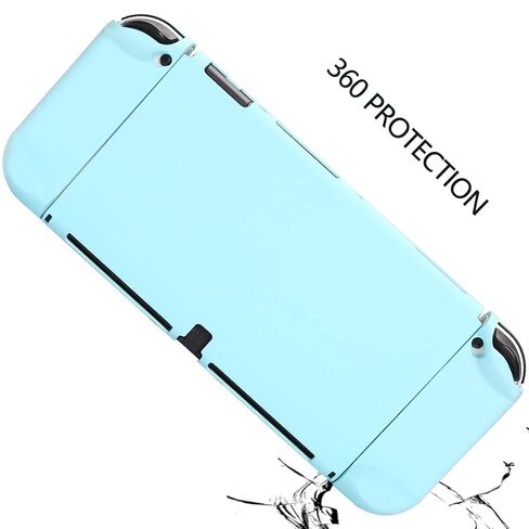 حافظة COMCOOL قابلة للإرساء لجهاز Nintendo Switch Oled - [حماية من السقوط من الدرجة العسكرية بطول 9 أقدام] [مع واقي شاشة من الزجاج المقسى ومقابض الإبهام] غطاء واقٍ لجهاز Nintendo Switch Oled - أزرق فاتح in Kuwait