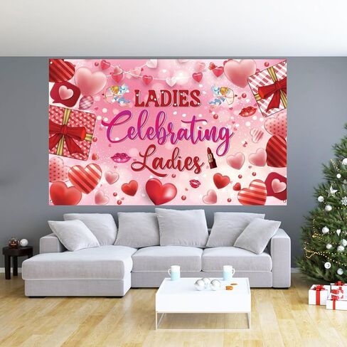 Galentines Day Backdrop, Ladies Celebrating Ladies Theme, Pink Hearts Photography Background,71x43 Inch in Saudi Arabia