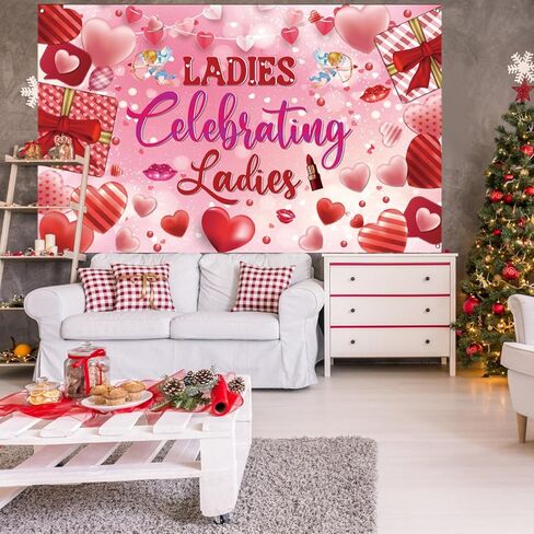 Galentines Day Backdrop, Ladies Celebrating Ladies Theme, Pink Hearts Photography Background,71x43 Inch in Saudi Arabia