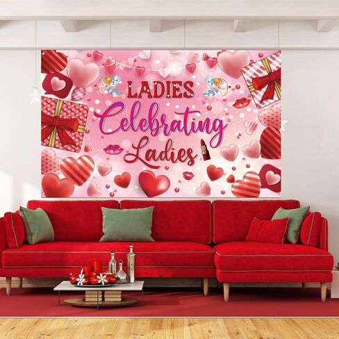 Galentines Day Backdrop, Ladies Celebrating Ladies Theme, Pink Hearts Photography Background,71x43 Inch in Saudi Arabia