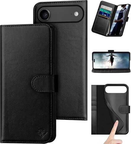 حافظة DuckSky متوافقة مع هاتف iPhone Air 6.5 بوصة من الجلد الأصلي 【حجب RFID 】 【4 حامل بطاقات ائتمان 】 【جلد حقيقي 】 غطاء هاتف قابل للطي للنساء والرجال لهاتف Apple iPhone 17 Air باللون الأحمر الخمري in Kuwait
