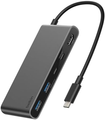 Belkin USB C Hub, 7-Port Hub w/ 4K HDMI Display @ 60Hz, SD & MicroSD, 100W Power Delivery, Fast Data Transfer 5Gbps, USB C Multiport Adapter for MacBook, iPad Pro, Chromebook - HDMI 2.0 - Black in Saudi Arabia