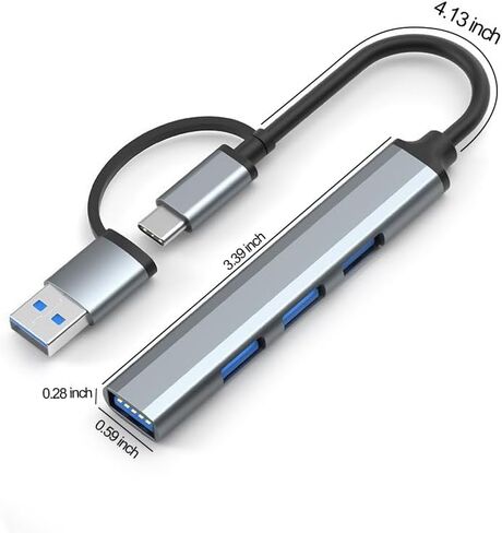 موزع USB 2 في 1 مع منافذ إدخال مزدوجة (USB-A وType-C)، وموسع USB معدني بـ 4 منافذ لأجهزة الكمبيوتر المحمول والأجهزة المحمولة، وموزع USB محمول للتوصيل والتشغيل للاستخدام المنزلي والمكتب والسفر in Kuwait