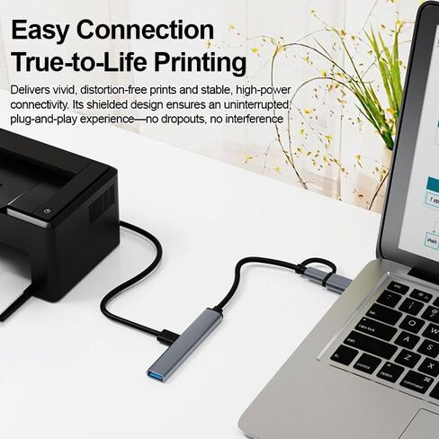 موزع USB 2 في 1 مع منافذ إدخال مزدوجة (USB-A وType-C)، وموسع USB معدني بـ 4 منافذ لأجهزة الكمبيوتر المحمول والأجهزة المحمولة، وموزع USB محمول للتوصيل والتشغيل للاستخدام المنزلي والمكتب والسفر in Kuwait