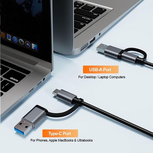 موزع USB 2 في 1 مع منافذ إدخال مزدوجة (USB-A وType-C)، وموسع USB معدني بـ 4 منافذ لأجهزة الكمبيوتر المحمول والأجهزة المحمولة، وموزع USB محمول للتوصيل والتشغيل للاستخدام المنزلي والمكتب والسفر in Kuwait