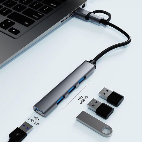 موزع USB 2 في 1 مع منافذ إدخال مزدوجة (USB-A وType-C)، وموسع USB معدني بـ 4 منافذ لأجهزة الكمبيوتر المحمول والأجهزة المحمولة، وموزع USB محمول للتوصيل والتشغيل للاستخدام المنزلي والمكتب والسفر in Kuwait
