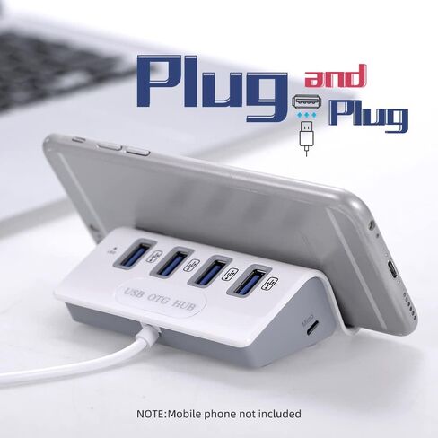 4 Port USB Hub, USB 3.0 High Speed Data Splitter, Portable OTG Hub for Laptop, PC, Phone, Tablet, Plug and Play for Flash Drive, Hard Drive in Saudi Arabia