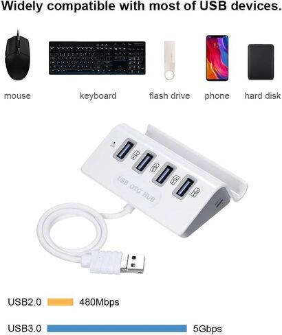 4 Port USB Hub, USB 3.0 High Speed Data Splitter, Portable OTG Hub for Laptop, PC, Phone, Tablet, Plug and Play for Flash Drive, Hard Drive in Saudi Arabia