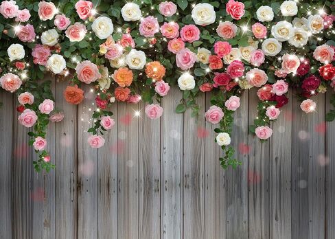 Dudaacvt 7x5ft Valentine's Day Backdrops Brown Wood and Red Rose Flower Love Heart Backdrop Valentines Birthday Wedding Bridal Shower Party Decorations Banner in Kuwait