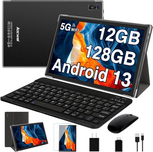 تابلت 2025 Android 15، تابلت ثماني النواة 10 بوصة 22 جيجابايت + 128 جيجابايت + 1 تيرابايت، جهاز لوحي إلكتروني 2 في 1 مع ماوس لوحة مفاتيح، بطارية 8000 مللي أمبير، شاشة IPS عالية الدقة، GPS، Widevine L1، شاشة مقسمة، هيكل معدني - أسود in Kuwait