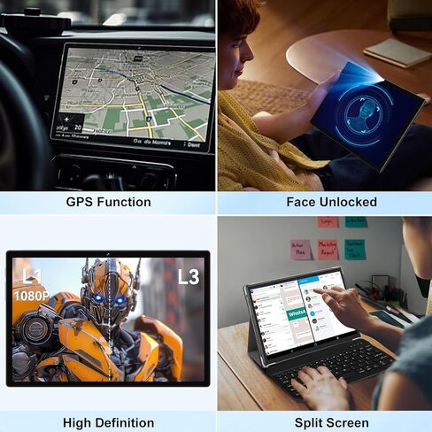 تابلت 2025 Android 15، تابلت ثماني النواة 10 بوصة 22 جيجابايت + 128 جيجابايت + 1 تيرابايت، جهاز لوحي إلكتروني 2 في 1 مع ماوس لوحة مفاتيح، بطارية 8000 مللي أمبير، شاشة IPS عالية الدقة، GPS، Widevine L1، شاشة مقسمة، هيكل معدني - أسود in Kuwait