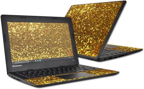 غلاف MightySkins متوافق مع غطاء لاصق لجهاز Lenovo 100s Chromebook باللون الذهبي اللامع in Kuwait