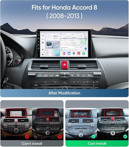راديو السيارة لسيارة Honda Accord 8th 2008-2013، ترقية شاشة تعمل باللمس مقاس 10.2 بوصة مع Android 13، CarPlay، Android Auto، نظام تحديد المواقع العالمي (GPS)، كاميرا احتياطية 1080P، بلوتوث، WiFi، SWC، FM، AM (4G + 64G) in Kuwait