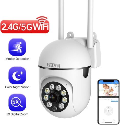 EVERSECU 2K 3MP Outdoor WiFi PTZ Security Camera, 5G WiFi, Auto Tracking, 2 Way Audio, Spotlight Night Vision, Compatible with Alexa, SD Card & Cloud Storage, Support ONVIF&RTSP IP CCTV Camera(4pack) in Saudi Arabia
