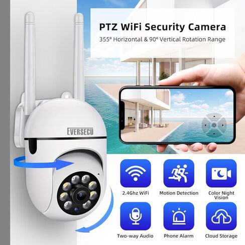 EVERSECU 2K 3MP Outdoor WiFi PTZ Security Camera, 5G WiFi, Auto Tracking, 2 Way Audio, Spotlight Night Vision, Compatible with Alexa, SD Card & Cloud Storage, Support ONVIF&RTSP IP CCTV Camera(4pack) in Saudi Arabia