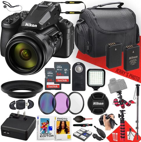 Nikon COOLPIX P950 Digital Camera with NIKKOR 24-2000mm Lens + 2PC 64GB Memory + Extra Battery + Remote Control + Filters + LED Light + Spider Tripod + More (27pc Bundle) (Renewed) in Saudi Arabia