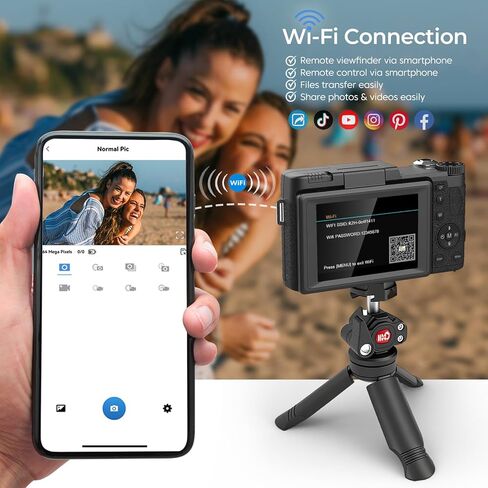 كاميرا رقمية بدقة 5K للتصوير الفوتوغرافي وكاميرا تسجيل فيديو واي فاي بدقة 64 ميجابكسل لكاميرا فيديو ذات تركيز تلقائي على YouTube مع شاشة قلاب وكاميرات رقمية مدمجة مع بطاريات وإضاءة سيلفي وحامل ثلاثي القوائم لسطح المكتب in Kuwait