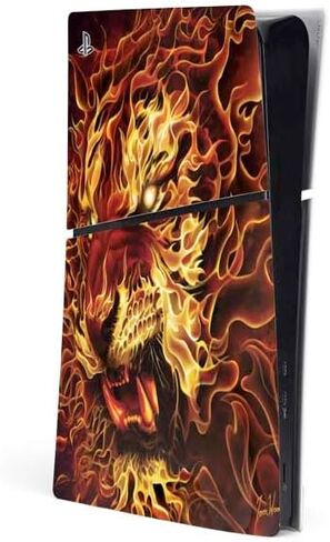 ملصق Skinit المخصص للألعاب متوافق مع وحدة التحكم PS5 Slim Digital Edition - Fire Tiger مرخص رسميًا من Tom Wood Design in Kuwait