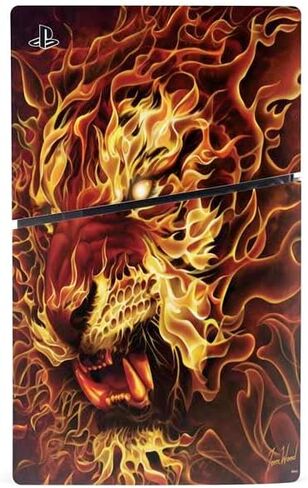 ملصق Skinit المخصص للألعاب متوافق مع وحدة التحكم PS5 Slim Digital Edition - Fire Tiger مرخص رسميًا من Tom Wood Design in Kuwait