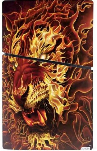 ملصق Skinit المخصص للألعاب متوافق مع وحدة التحكم PS5 Slim Digital Edition - Fire Tiger مرخص رسميًا من Tom Wood Design in Kuwait