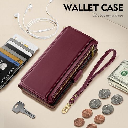 Antsturdy Compatible with Samsung Galaxy A17 5G / A26 5G Wallet Case with Card Holder Women Men Phone Case RFID Blocking PU Leather Flip Shockproof Cover Wrist Strap Zipper Credit Card Slots,Wine Red in Saudi Arabia