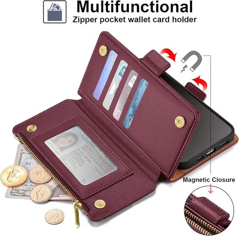 Antsturdy Compatible with Samsung Galaxy A17 5G / A26 5G Wallet Case with Card Holder Women Men Phone Case RFID Blocking PU Leather Flip Shockproof Cover Wrist Strap Zipper Credit Card Slots,Wine Red in Saudi Arabia