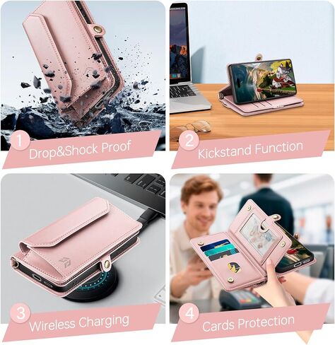 DJBull for iPhone 17 6.3" Wallet Case with Card Holder, Shoulder and Wristlet Straps, Soft PU Leather, Magnetic Snap, Flip Phone Case for Women Men for Apple 17 Rose Gold in Saudi Arabia