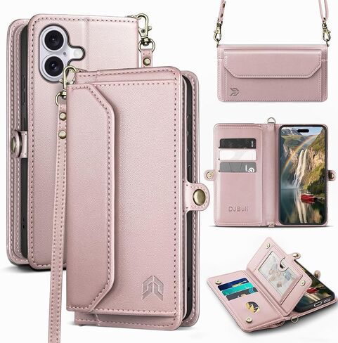 DJBull for iPhone 17 6.3" Wallet Case with Card Holder, Shoulder and Wristlet Straps, Soft PU Leather, Magnetic Snap, Flip Phone Case for Women Men for Apple 17 Rose Gold in Saudi Arabia