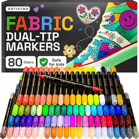 ARTISTRO 36 Dual-Tip Fabric Markers - Fabric Decorating Kit - Permanent for Clothes - No Bleed Pens for T-Shirts, Bags, Textile, Canvas, and More (Brush Tip and Fine Tip) in Saudi Arabia