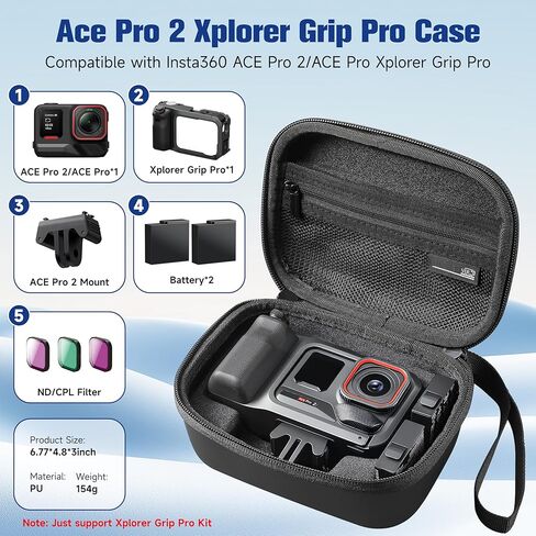 حقيبة حمل لجهاز Insta360 Ace Pro 2 Xplore Grip Pro مجموعة حقيبة محمولة للسفر ذات هيكل صلب لتخزين بطاريتين (حافظة Xplore Grip Pro) in Kuwait