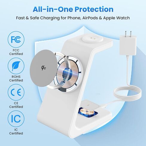 Magnetic Wireless Charging Station for iPhone: 3 in 1 Qi2 Certified 15W Fast Charging for iPhone 17-12, Apple Watch & AirPods, N52 Magnets & 30W Adapter Included (Office/Bedside/Desk) in Saudi Arabia