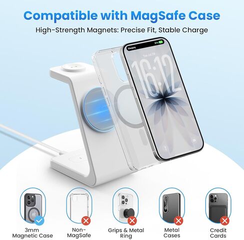 Magnetic Wireless Charging Station for iPhone: 3 in 1 Qi2 Certified 15W Fast Charging for iPhone 17-12, Apple Watch & AirPods, N52 Magnets & 30W Adapter Included (Office/Bedside/Desk) in Saudi Arabia