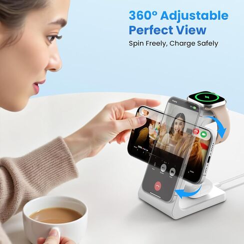Magnetic Wireless Charging Station for iPhone: 3 in 1 Qi2 Certified 15W Fast Charging for iPhone 17-12, Apple Watch & AirPods, N52 Magnets & 30W Adapter Included (Office/Bedside/Desk) in Saudi Arabia