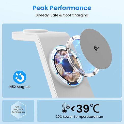 Magnetic Wireless Charging Station for iPhone: 3 in 1 Qi2 Certified 15W Fast Charging for iPhone 17-12, Apple Watch & AirPods, N52 Magnets & 30W Adapter Included (Office/Bedside/Desk) in Saudi Arabia
